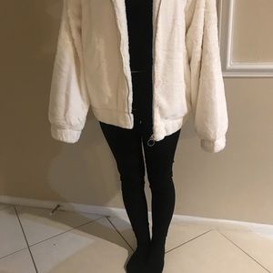 New Forever 21 cream fluffy jacket with hoodie size 2X